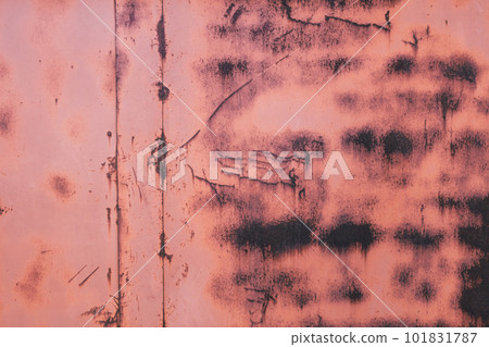 Background texture. Aged metal rusty surface with peeling, faded red orange paint. Copy space Background texture. Aged metal rusty surface with peeling, faded red orange paint. Copy space 101831787