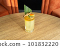 Mai Tai cocktail, refreshing drink with white rum, liqueur, sugar syrup, lime juice, mint and crushed ice. 101832220