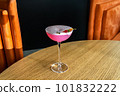 Shiny cocktail glass with fresh pink alcohol drink and jelly bears. Beverage and drinks backgrounds 101832222