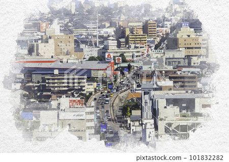 鳥取縣米子市國道9號線附近的水彩風格米子市區 101832282