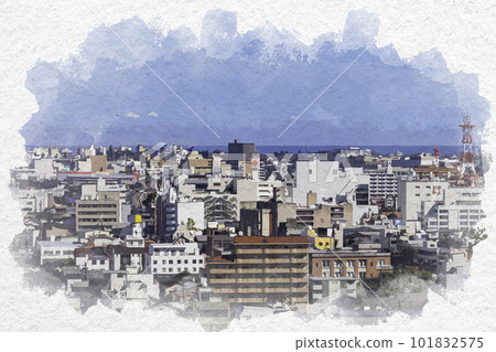 Watercolor style Yonago city center Yonago City, Tottori Prefecture Watercolor style Yonago city center Yonago City, Tottori Prefecture 101832575