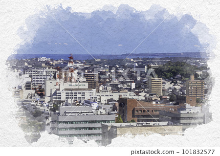 Watercolor style Yonago city center Yonago City, Tottori Prefecture Watercolor style Yonago city center Yonago City, Tottori Prefecture 101832577