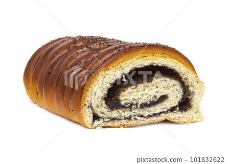 Baked poppy seed strudel product isolated on the white background 101832622