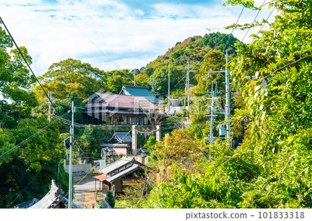 從兵庫縣姬路市東之峰看到的廣峰神社境內和白平山 101833318
