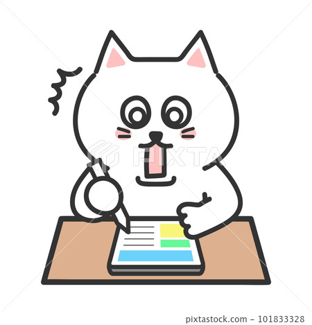 Surprised cat tablet illustration while studying Surprised cat tablet illustration while studying 101833328