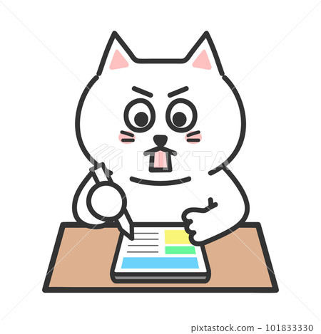 Illustration of a cat tablet that gets angry while studying Illustration of a cat tablet that gets angry while studying 101833330