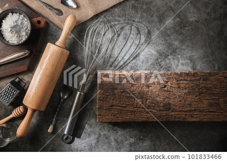 Baking Equipment Set on cement table in the morning. Baking Equipment Set on cement table in the morning. 101833466