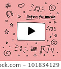 cute fun card, listen to music, doodle 101834129