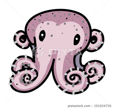 Doodle Cartoon of Squid on Round Background 101834726