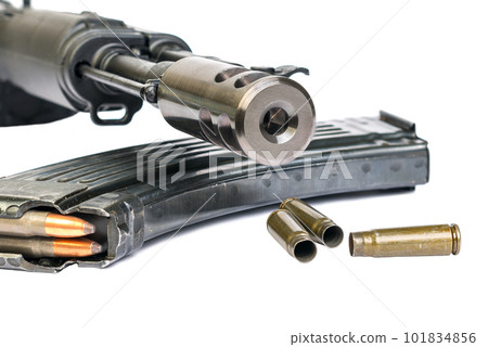 Assault rifle with flame arrester, bullet shells magazine Assault rifle with flame arrester, bullet shells magazine 101834856