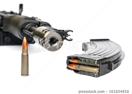 Assault rifle with flame arrester, bullet shells magazine Assault rifle with flame arrester, bullet shells magazine 101834858