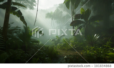 Rainy Jungle Path with Sunlight Peeking Through Rainy Jungle Path with Sunlight Peeking Through 101834868