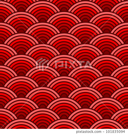 Colorful Chinese and Japanese seamless pattern. Traditional asian ornament, oriental New Year decoration. Modern red background, geometric texture with waves. Vector illustration Colorful Chinese and Japanese seamless pattern. Traditional asian ornament, oriental New Year decoration. Modern red background, geometric texture with waves. Vector illustration 101835094
