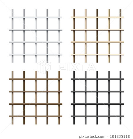Realistic shiny metal prison bars isolated on white background. Detailed jail cage, prison iron fence. Criminal background mockup. Vector illustration Realistic shiny metal prison bars isolated on white background. Detailed jail cage, prison iron fence. Criminal background mockup. Vector illustration 101835118