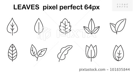 Leaves icons set in line style. Branches with leaf. Botanical line contemporary Leaves icons set in line style. Branches with leaf. Botanical line contemporary 101835844