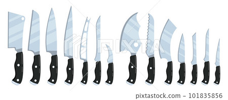 Kitchen knives set vector. Professional kitchen knives for cutting meat, vegetables., Kitchenware for cutting, blade cook for restaurants, cafes. 101835856