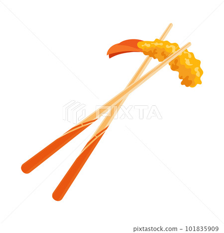 Japanese shrimp tempura, fried shrimp on oud sticks. Asian seafood. Illustration, vector Japanese shrimp tempura, fried shrimp on oud sticks. Asian seafood. Illustration, vector 101835909