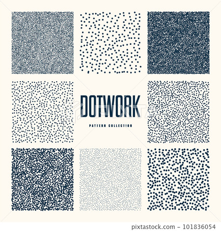 Square shaped dotted objects, vintage stipple elements. Stippling, dotwork drawing, shading using dots. Halftone effect. White noise grainy texture, pattern. Vector illustration Square shaped dotted objects, vintage stipple elements. Stippling, dotwork drawing, shading using dots. Halftone effect. White noise grainy texture, pattern. Vector illustration 101836054