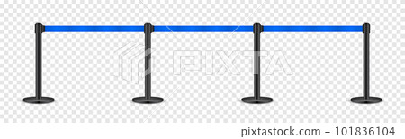 Realistic blue retractable belt stanchion. Crowd control barrier posts with caution strap. Queue lines. Restriction border and danger tape. Attention, warning sign. Vector illustration Realistic blue retractable belt stanchion. Crowd control barrier posts with caution strap. Queue lines. Restriction border and danger tape. Attention, warning sign. Vector illustration 101836104