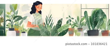 Woman caring her houseplants or working florist Woman caring her houseplants or working florist 101836421