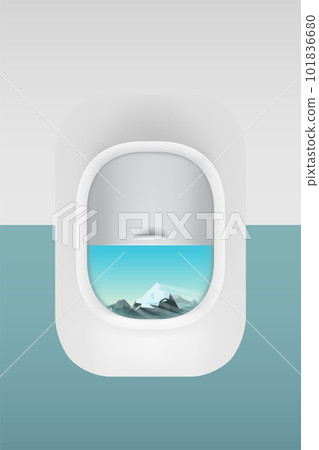 front view white airplane window with mountains front view white airplane window with mountains 101836680