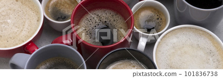 Various coffee in different cups on the concrete gray background Various coffee in different cups on the concrete gray background 101836738