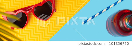 Flat lay top view summer accessories on blue background. Fashion shopping sale Flat lay top view summer accessories on blue background. Fashion shopping sale 101836750