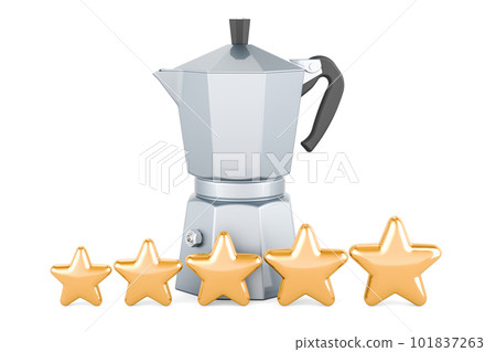 Coffee Maker, Moka Pot with five golden stars, 3D rendering 101837263