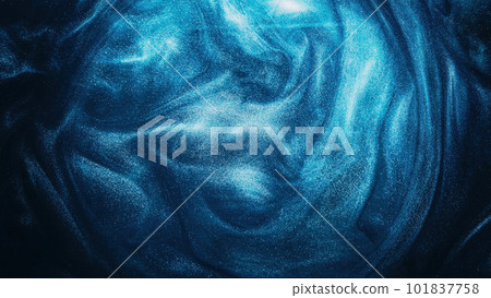 Glitter liquid. Paint water. Shiny swirl. Oracle sphere. Blue color glowing shimmering grain texture smoke cloud on dark black abstract art background. Glitter liquid. Paint water. Shiny swirl. Oracle sphere. Blue color glowing shimmering grain texture smoke cloud on dark black abstract art background. 101837758