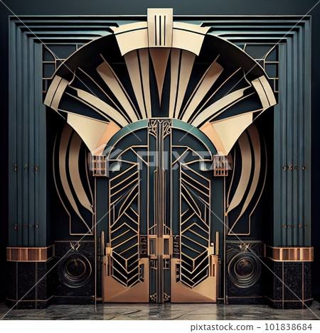 Vintage Door, Art Deco Enter, Luxury Elevator Door, Art Nouveau Architecture Abstract Generative AI Illustration 101838684