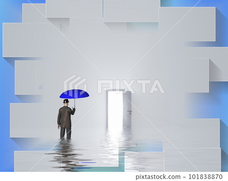 Man with blue umbrella Man with blue umbrella 101838870