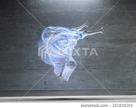 Action girl with transparent cloth 101839103