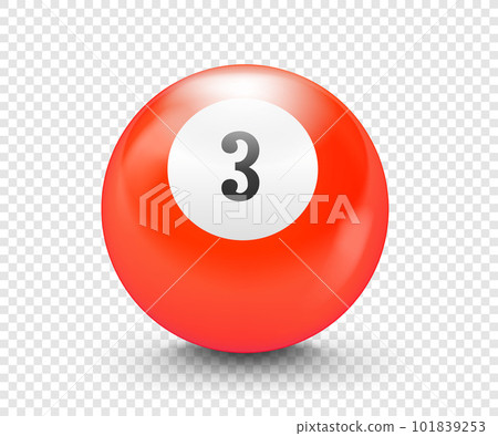 Red billiard ball with number 3. 3d vector isolated on transparent background 101839253