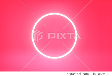Pink room with bright neon circle framwe. 3d vector premium showcase for display products 101839309