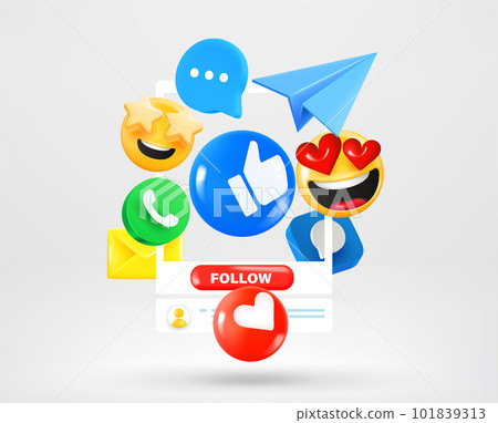 Social media icons and emoji with account profile. Vector 3d illustration 101839313