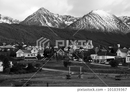 Patagonia's snowy mountains and townscape Argentina 101839367