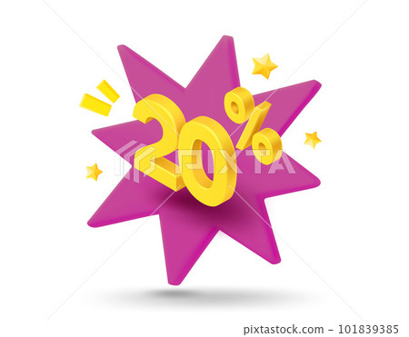 20 percent sale. Shining gold digits with flash effect. Season Discount concept. 3d vector banner 101839385