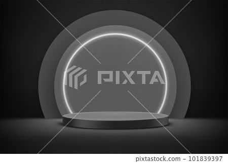 Dark Illuminated stage with white neon lighting 101839397