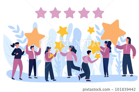 User input, customer experience, and client gratification represent the notion of product and service evaluations, including ratings and assessments. The people characters giving star feedback User input, customer experience, and client gratification represent the notion of product and service evaluations, including ratings and assessments. The people characters giving star feedback 101839442