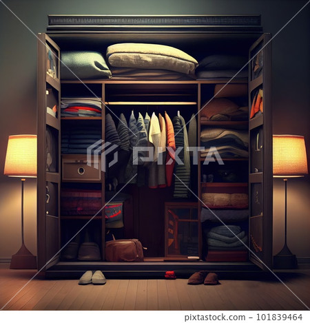 Wardrobe Interior, Home Closet, Modern Cloakroom, Drawing Imitation, Abstract Generative AI Illustration Wardrobe Interior, Home Closet, Modern Cloakroom, Drawing Imitation, Abstract Generative AI Illustration 101839464