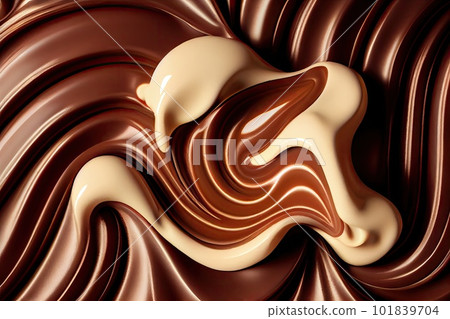 Melted Chocolate Texture, Cocoa Cream Waves, Silky Flowing Sauce Mockup, Abstract Generative AI Illustration Melted Chocolate Texture, Cocoa Cream Waves, Silky Flowing Sauce Mockup, Abstract Generative AI Illustration 101839704