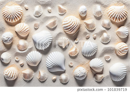 Sea Shell Texture Background, Colorful Seashell Pattern, Sea Shells on Sand, Abstract Generative AI Illustration 101839719