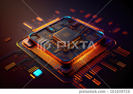 Computer Ship Macro Photo, Electronic Chip, Motherboard Part, Abstract AI Generative Illustration Computer Ship Macro Photo, Electronic Chip, Motherboard Part, Abstract AI Generative Illustration 101839728