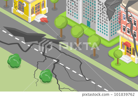 3D Isometric Flat Vector Conceptual Illustration of Earthquake Destruction 101839762