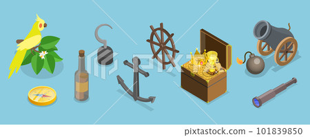 3D Isometric Flat Vector Set of Pirate Equipment 3D Isometric Flat Vector Set of Pirate Equipment 101839850