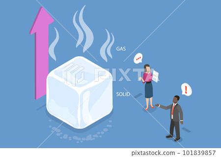 3D Isometric Flat Vector Conceptual Illustration of Solid to Gas Phase Transformation 101839857