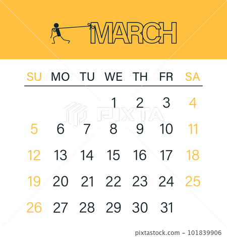 Calendar for 2023. Kalednar vector template. The week starts on Sunday. Calendar in a minimalist style. Calendar for march. Calendar for planning. 101839906