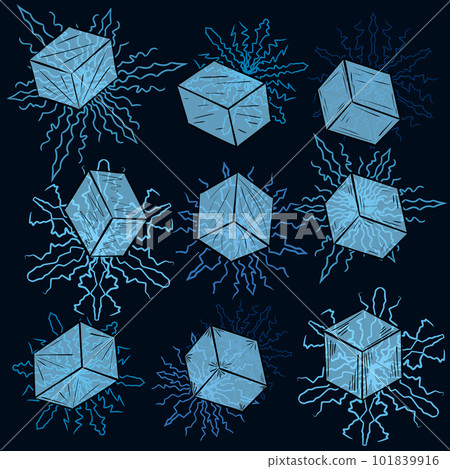 set of ice cubes on snowflakes. Vector crystals. set of ice cubes on snowflakes. Vector crystals. 101839916