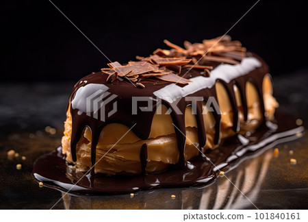 Chocolate Eclair Cake, Delicious Delicious Dessert, Cocoa Eclair, Abstract Generative AI Illustration Chocolate Eclair Cake, Delicious Delicious Dessert, Cocoa Eclair, Abstract Generative AI Illustration 101840161