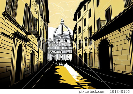 Florence Travel Illustration, Italy Tourism Concept, Western Europe Drawing Imitation, AI Generative Content Florence Travel Illustration, Italy Tourism Concept, Western Europe Drawing Imitation, AI Generative Content 101840195